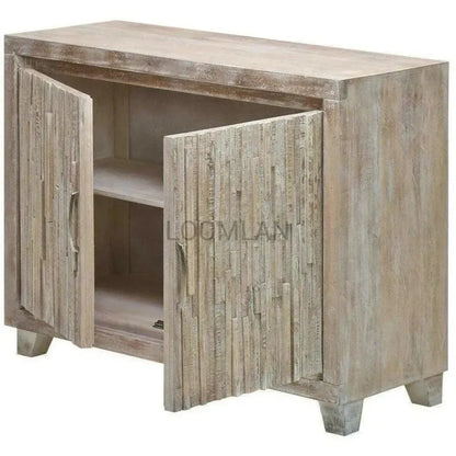 Malessa White Stacked Planks Wood Accent Cabinet