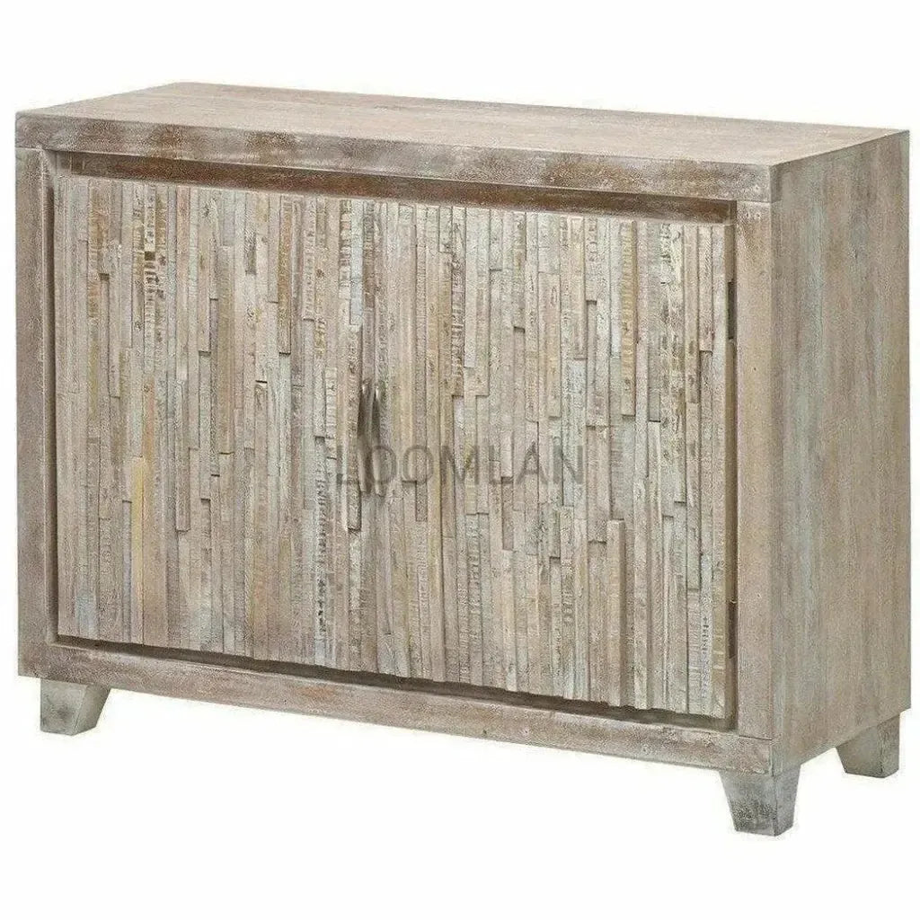 Malessa White Stacked Planks Wood Accent Cabinet
