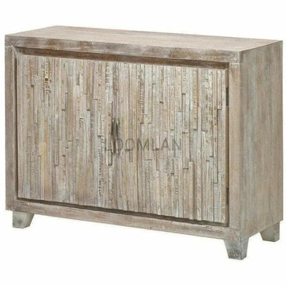 Malessa White Stacked Planks Wood Accent Cabinet