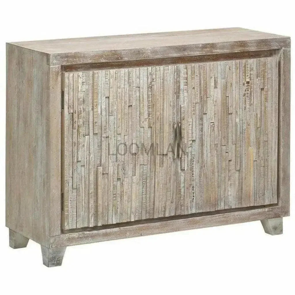Malessa White Stacked Planks Wood Accent Cabinet
