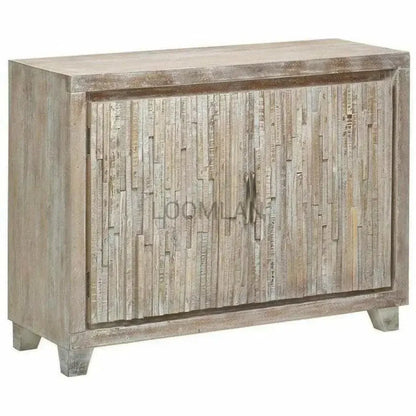 Malessa White Stacked Planks Wood Accent Cabinet