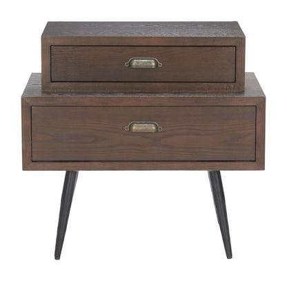 Mechy Tow Drawers Wooden Side Table