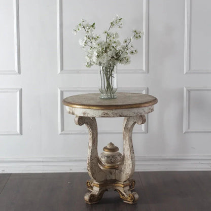 Mediterranean Wooden Round Accent Table