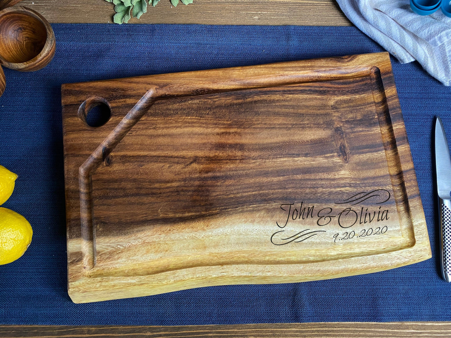 Medium Live Edge Square End Board with Hanging Hole and Juice Groove