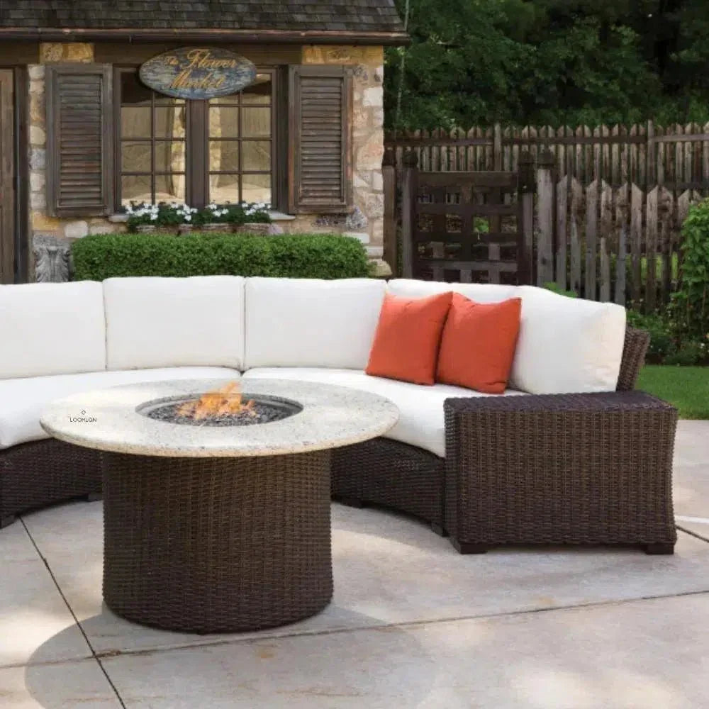 Mesa Round Fire Table Light Travertine  Lloyd Flanders