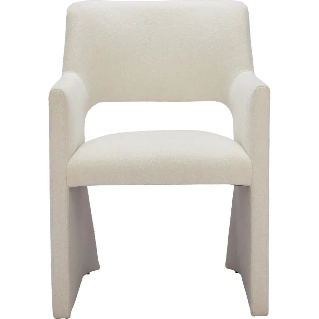 Minet Linen and Wood White Dining Arm Chair