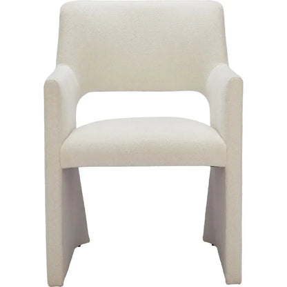 Minet Linen and Wood White Dining Arm Chair
