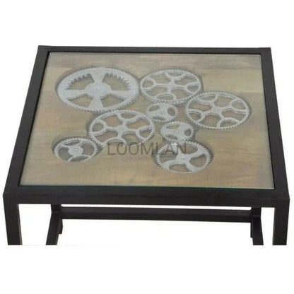 Mirrien Gears Glass Top Side Table