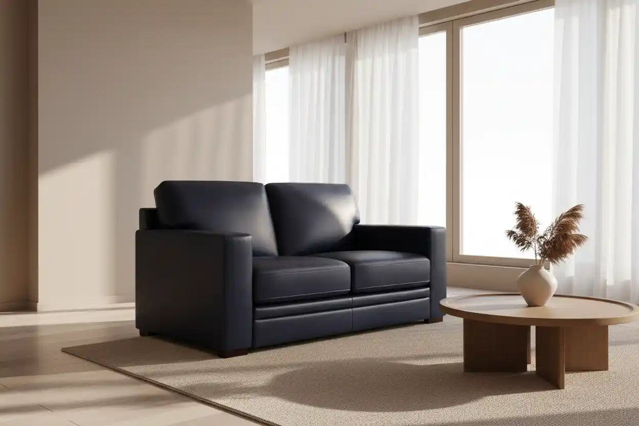 Modern Leather Loveseat With Track Arms