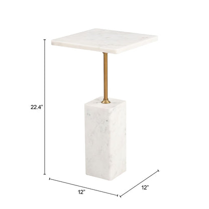 Naht White Marble Top Square Side Table