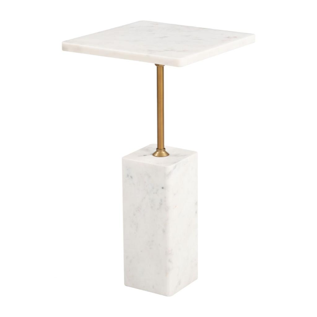 Naht White Marble Top Square Side Table