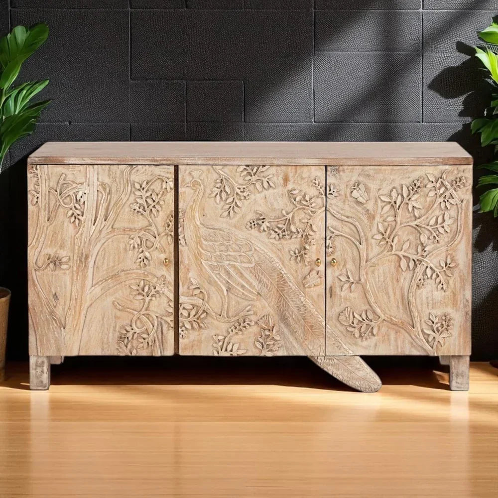 Nayven Peacock Bird Front Doors Sideboard