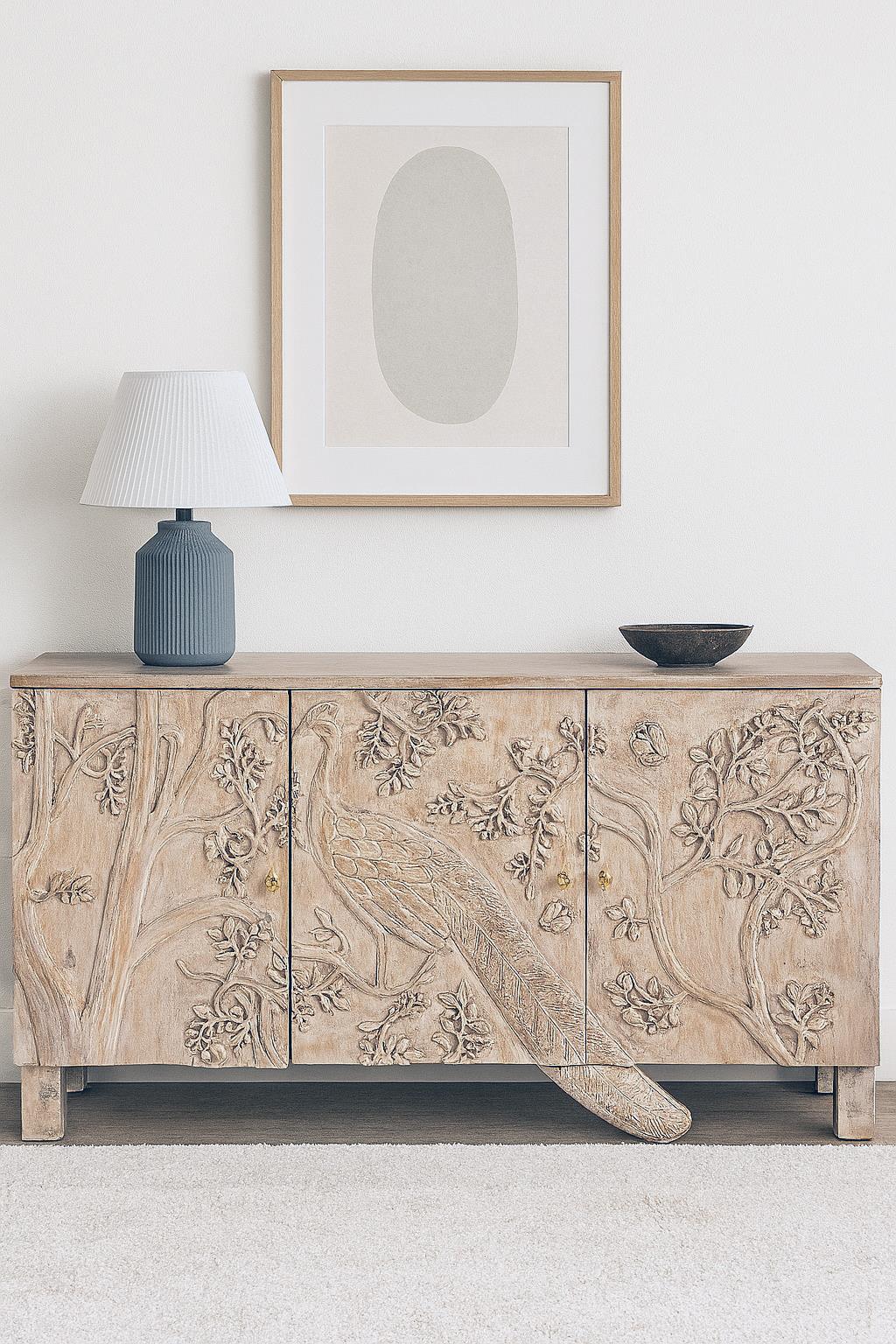 Nayven Peacock Bird Front Doors Sideboard