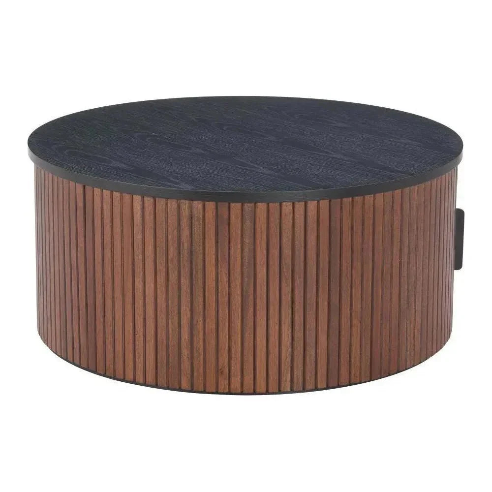 Nejaus Wood Black & Walnut Round Coffee Table