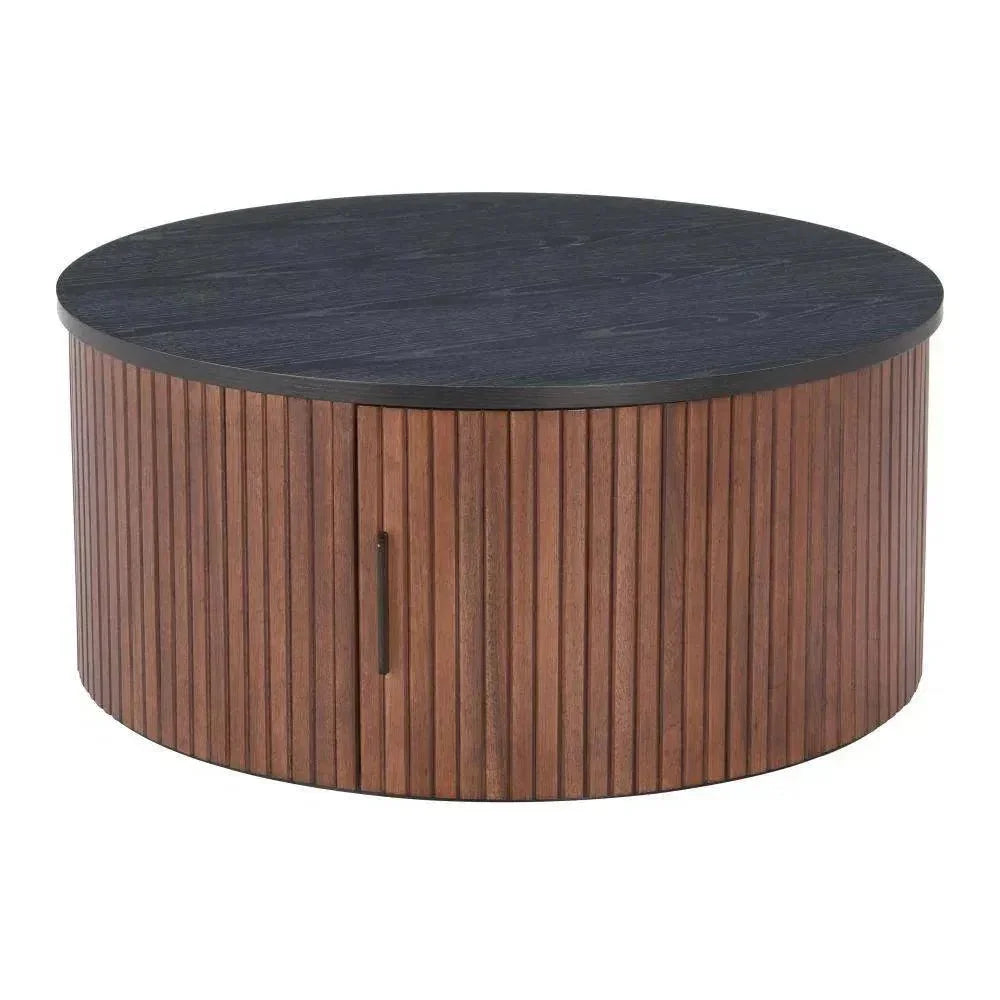 Nejaus Wood Black & Walnut Round Coffee Table