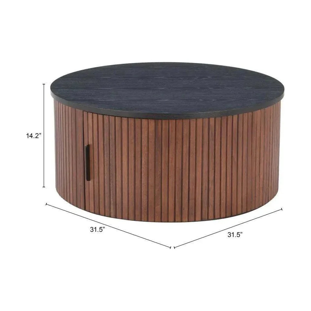 Nejaus Wood Black & Walnut Round Coffee Table