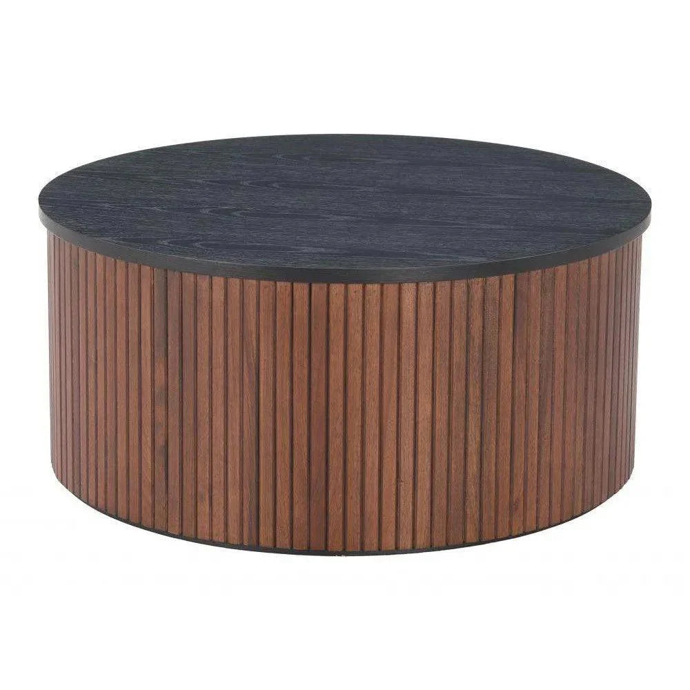 Nejaus Wood Black & Walnut Round Coffee Table