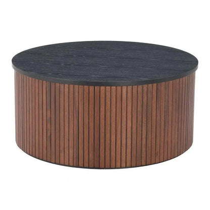 Nejaus Wood Black & Walnut Round Coffee Table