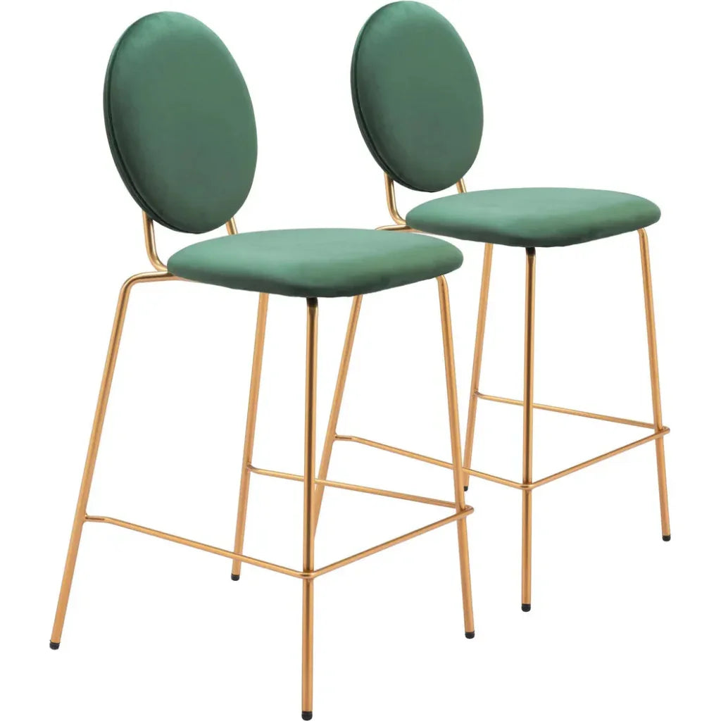 Odessa Steel Green & Gold Counter Stool 2PC