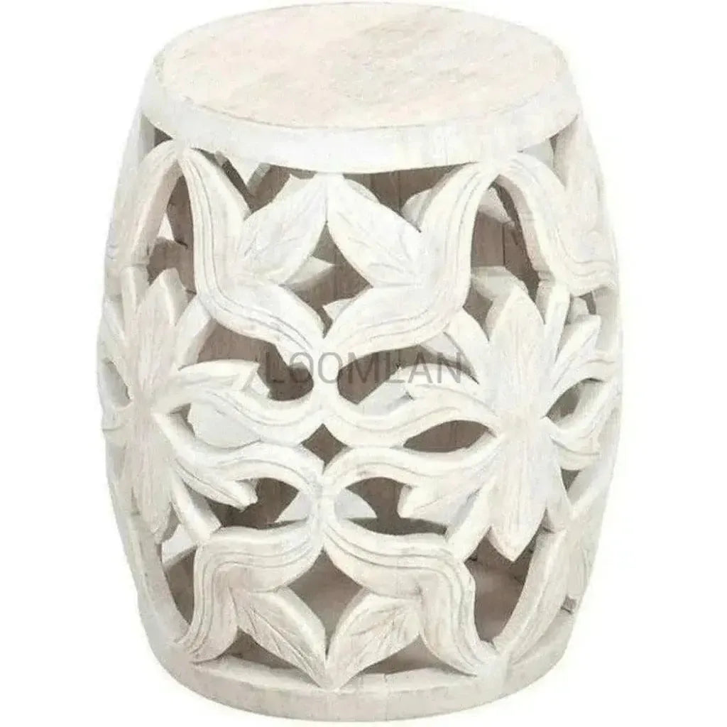 Olvenne White Round Drum Side Table