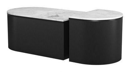 Ormara Marble Top Oval Coffee Table Set 2PC