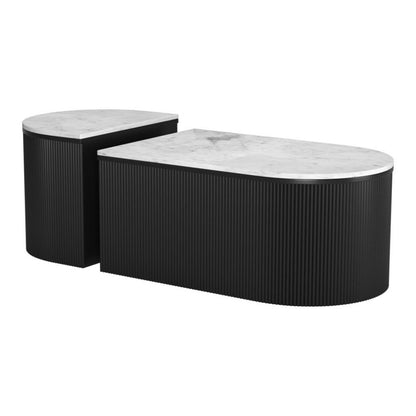 Ormara Marble Top Oval Coffee Table Set 2PC