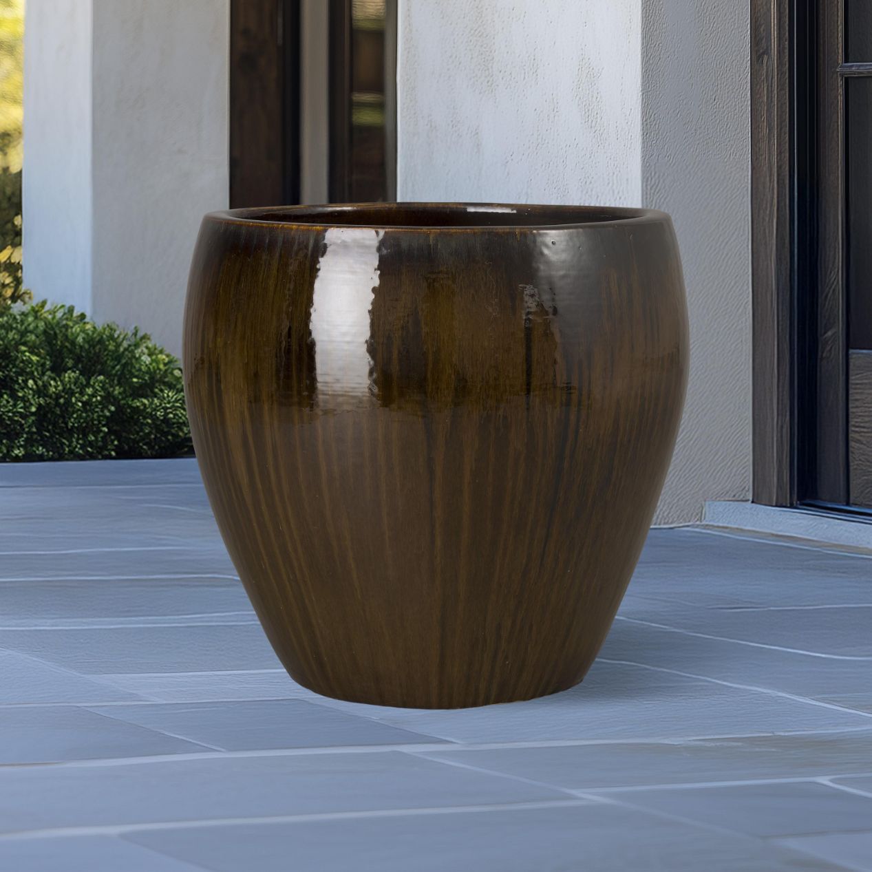 Ossal Brown Ceramic Outdoor Planter