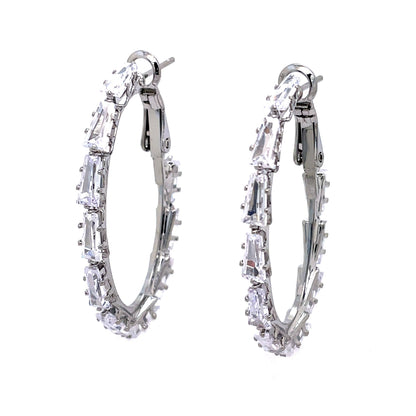 Silver Oval Baguette Hoops