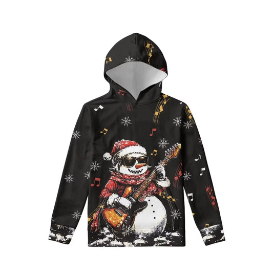 Coloranimal Guitar Snowmen Print Boys Christmas Hoodies Hooded Long Sleeve Pullover Tracksuit Kids Athletic Sweatshirts Christmas Theme Holly Tops Drawstring Xmas Shirts
