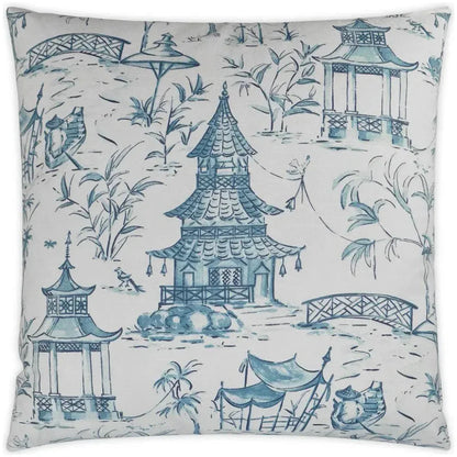 Pagodas Blue Throw Pillow With Insert
