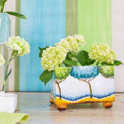 Painted Tree Design Turquoise Tulipiere