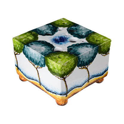 Painted Tree Design Turquoise Tulipiere