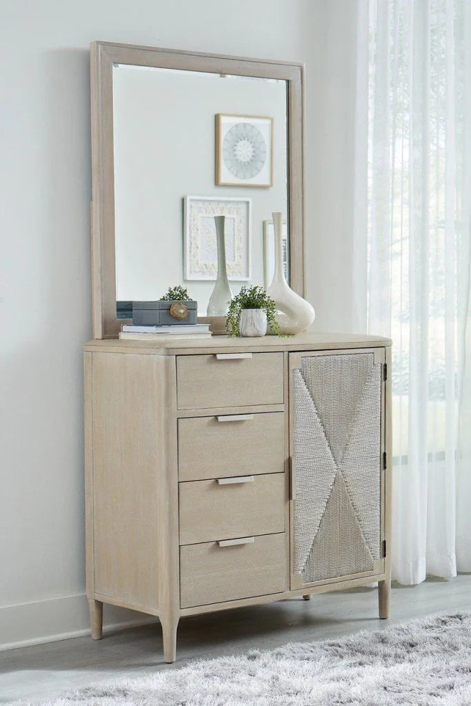 Pearl Six Drawer Dresser and Landscape Wood Mirror