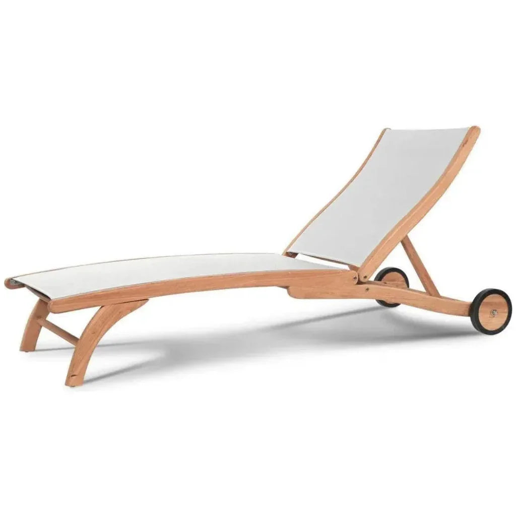 Pearl Teak Outdoor Reclining Chaise Lounger with Wheels