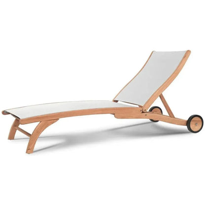 Pearl Teak Outdoor Reclining Chaise Lounger with Wheels