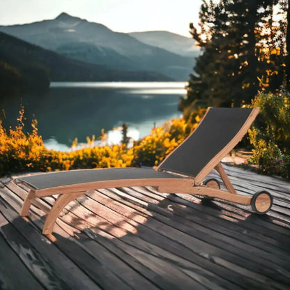 Pearl Teak Outdoor Reclining Chaise Lounger with Wheels