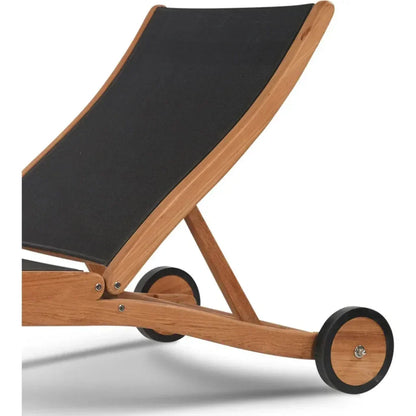 Pearl Teak Outdoor Reclining Chaise Lounger with Wheels