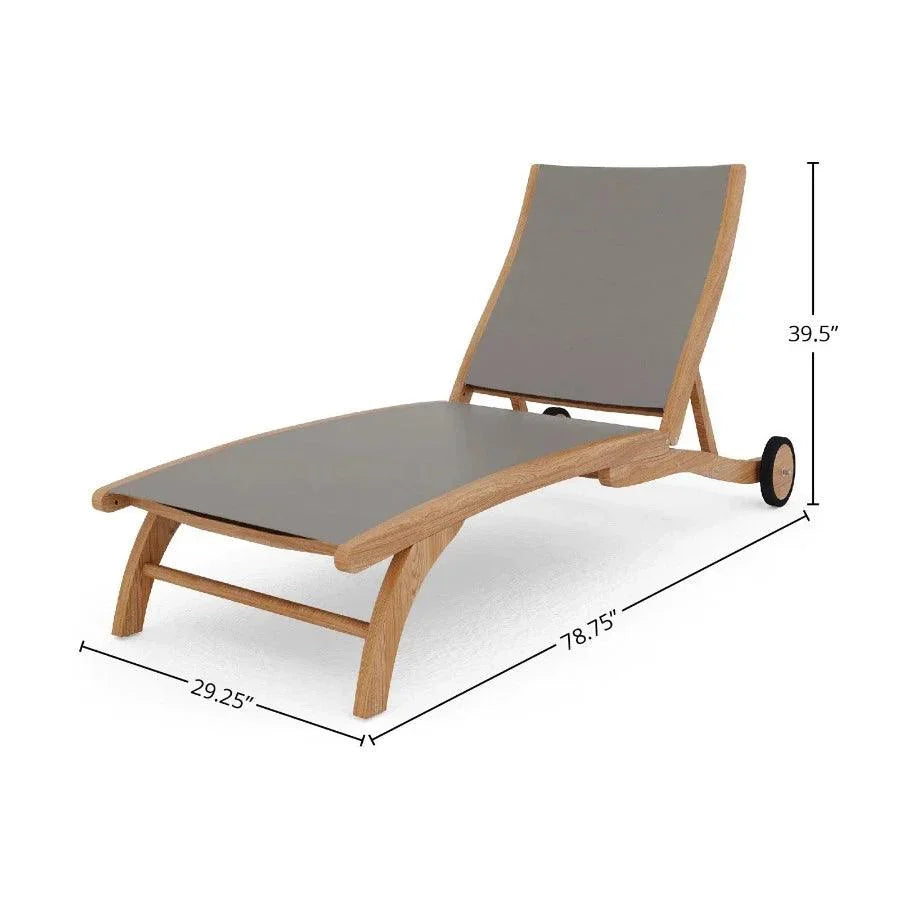 Pearl Teak Outdoor Reclining Chaise Lounger with Wheels