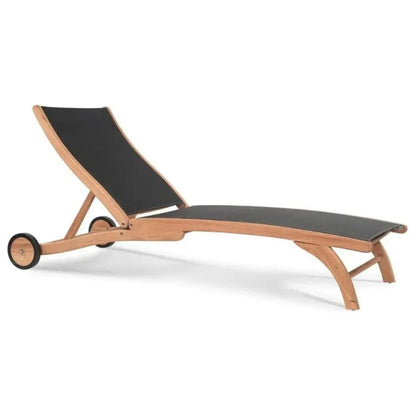 Pearl Teak Outdoor Reclining Chaise Lounger with Wheels