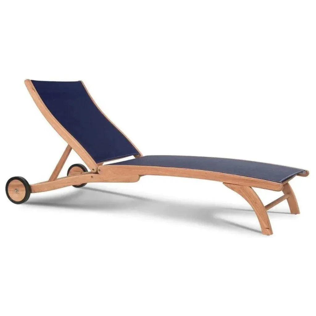 Pearl Teak Outdoor Reclining Chaise Lounger with Wheels