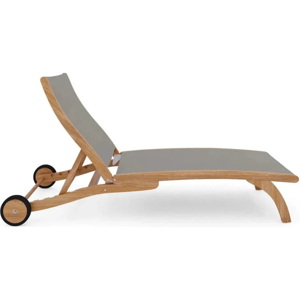 Pearl Teak Outdoor Reclining Chaise Lounger with Wheels