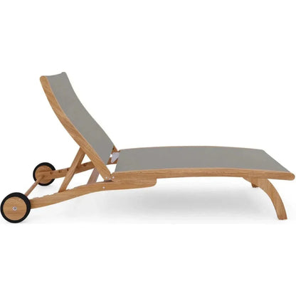 Pearl Teak Outdoor Reclining Chaise Lounger with Wheels