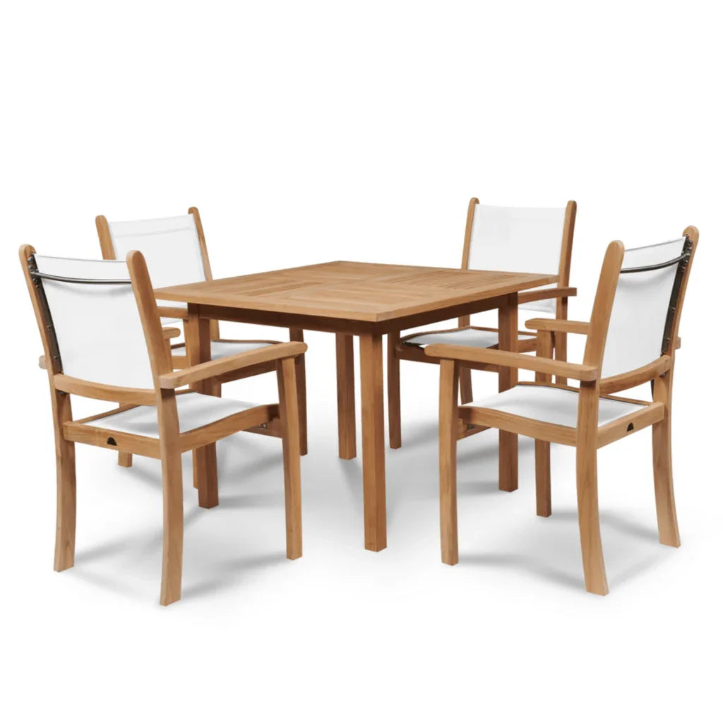 Pearl Teak Patio Square Dining Set 5PC