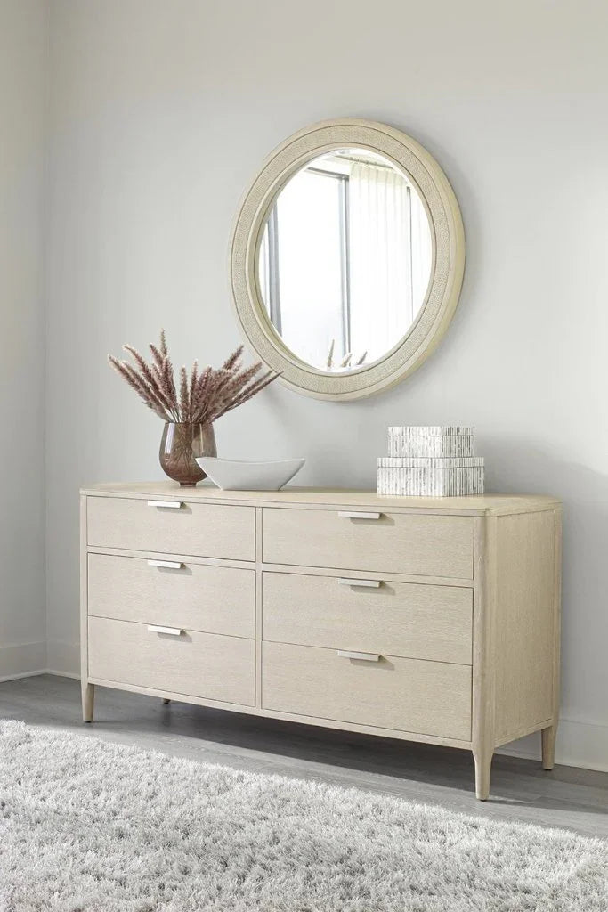 Pearl Woven Wood Framed Round Wall Mirror