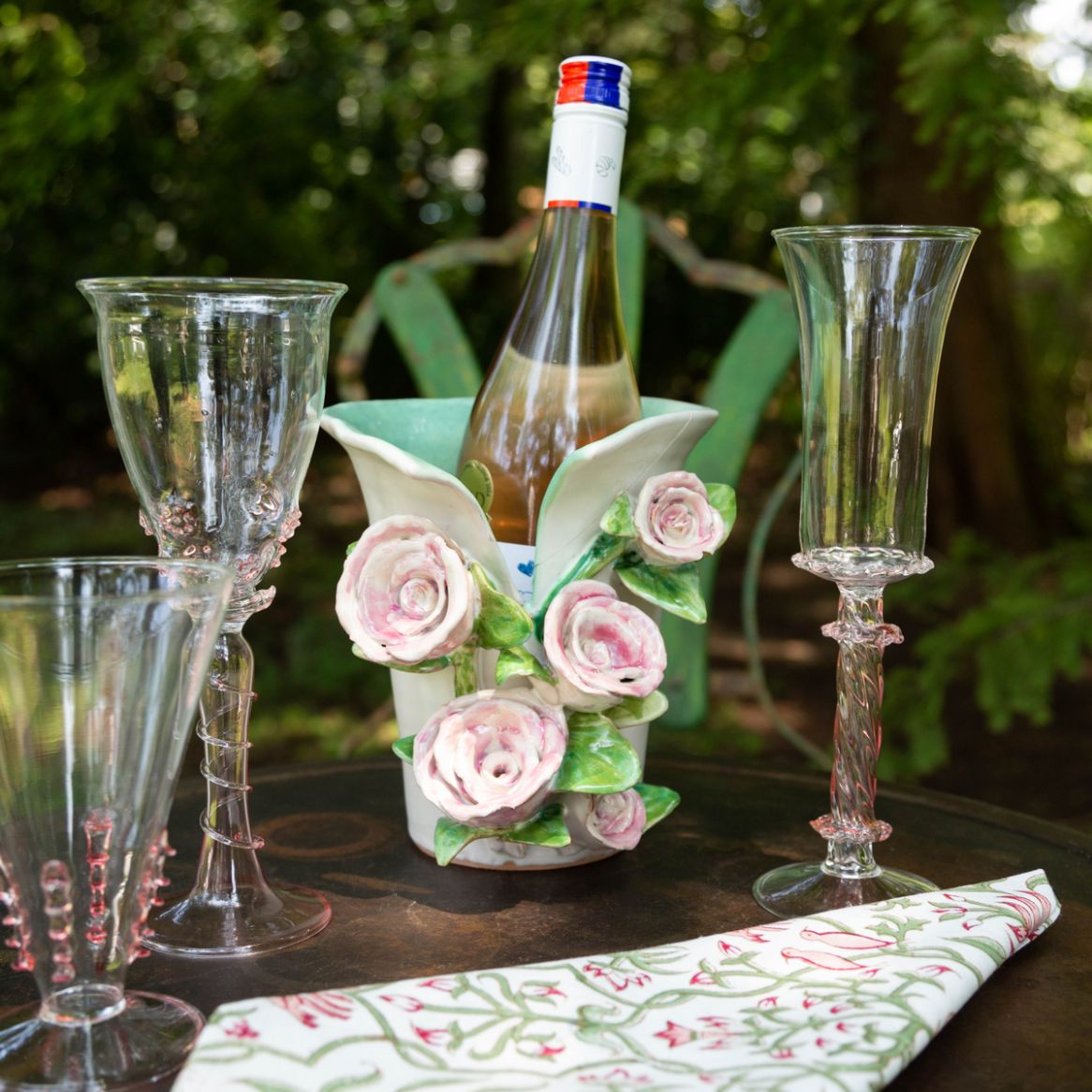 Pink Roses Design White Ceramic Vase