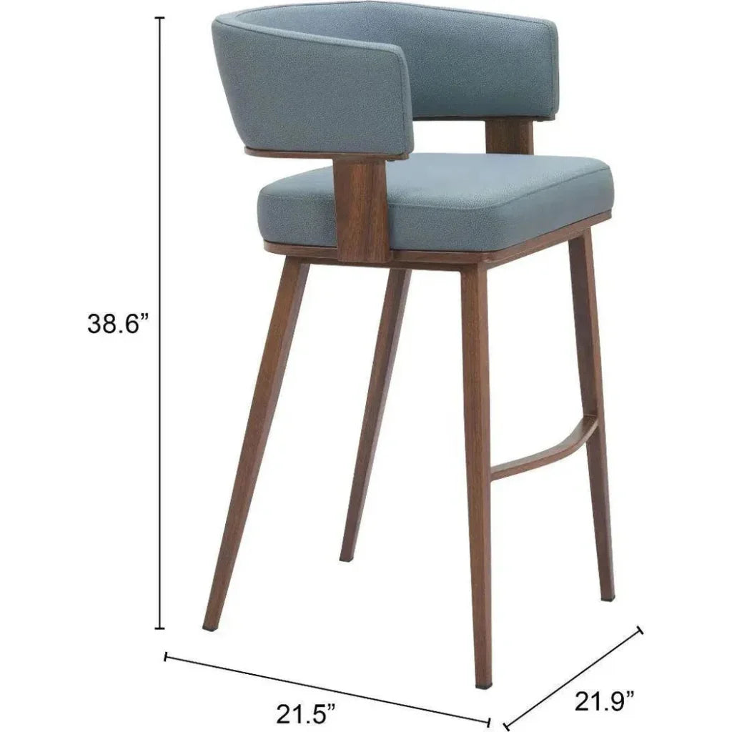 Poise Blue Plush Fabric Barstool 2PC