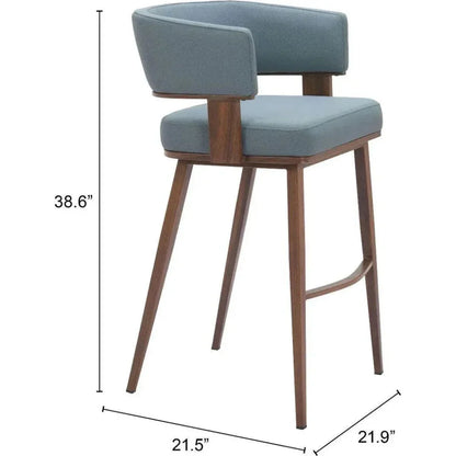 Poise Blue Plush Fabric Barstool 2PC