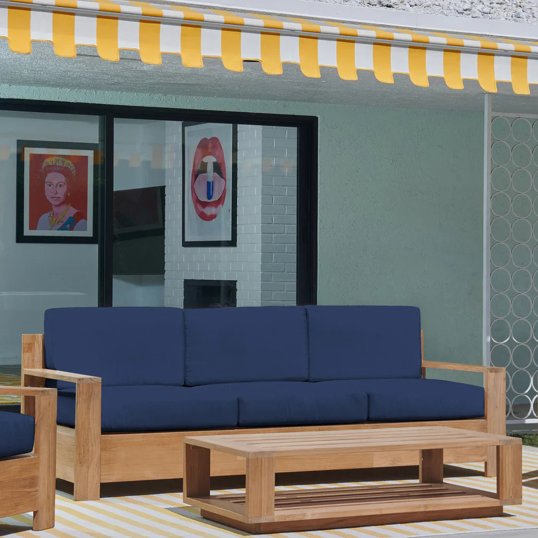 Qube Teak Deep Outdoor Couch with Sunbrella Cushions
