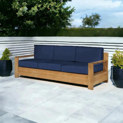 Qube Teak Deep Outdoor Couch with Sunbrella Cushions