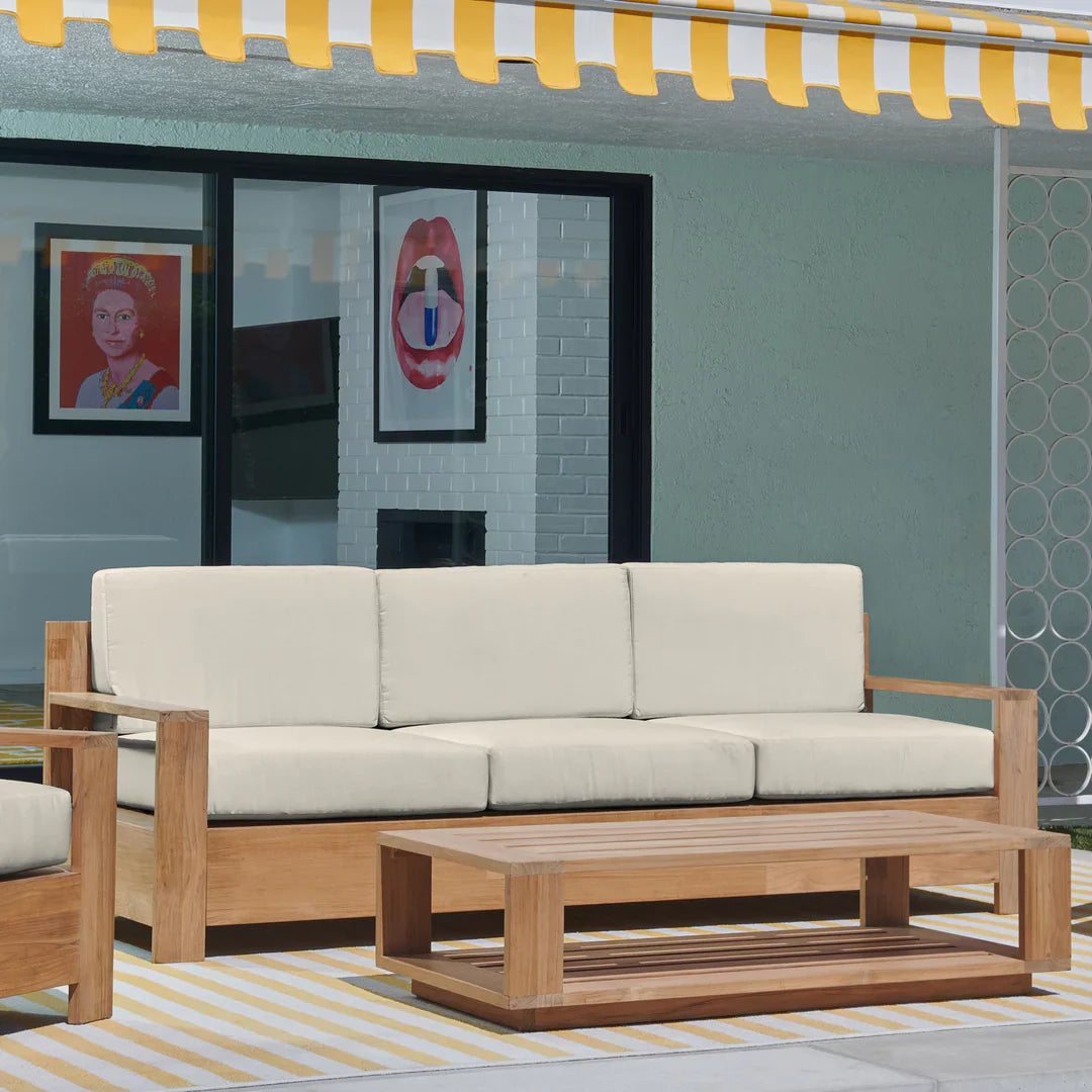 Qube Teak Deep Outdoor Couch with Sunbrella Cushions